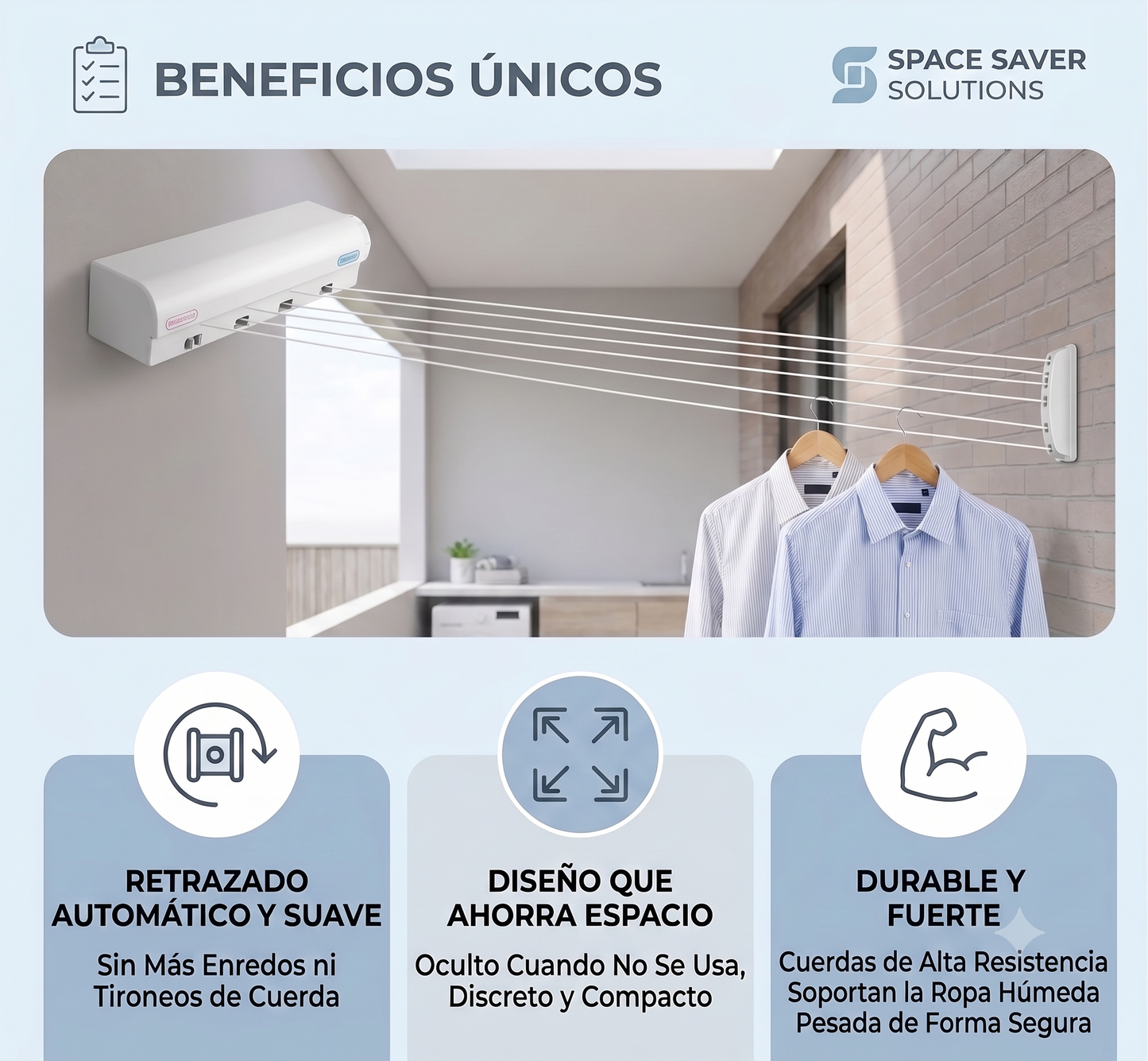Tendedero extensible retractil 4 cuerdas